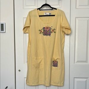 Yellow Short Sleeve Dress with Floral Design